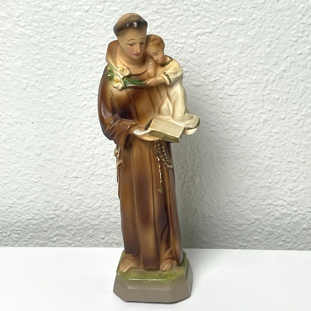 Vintage Columbia Statuary St Anthony Jesus Chalkware Statue Italy C.S. 130 8.5"